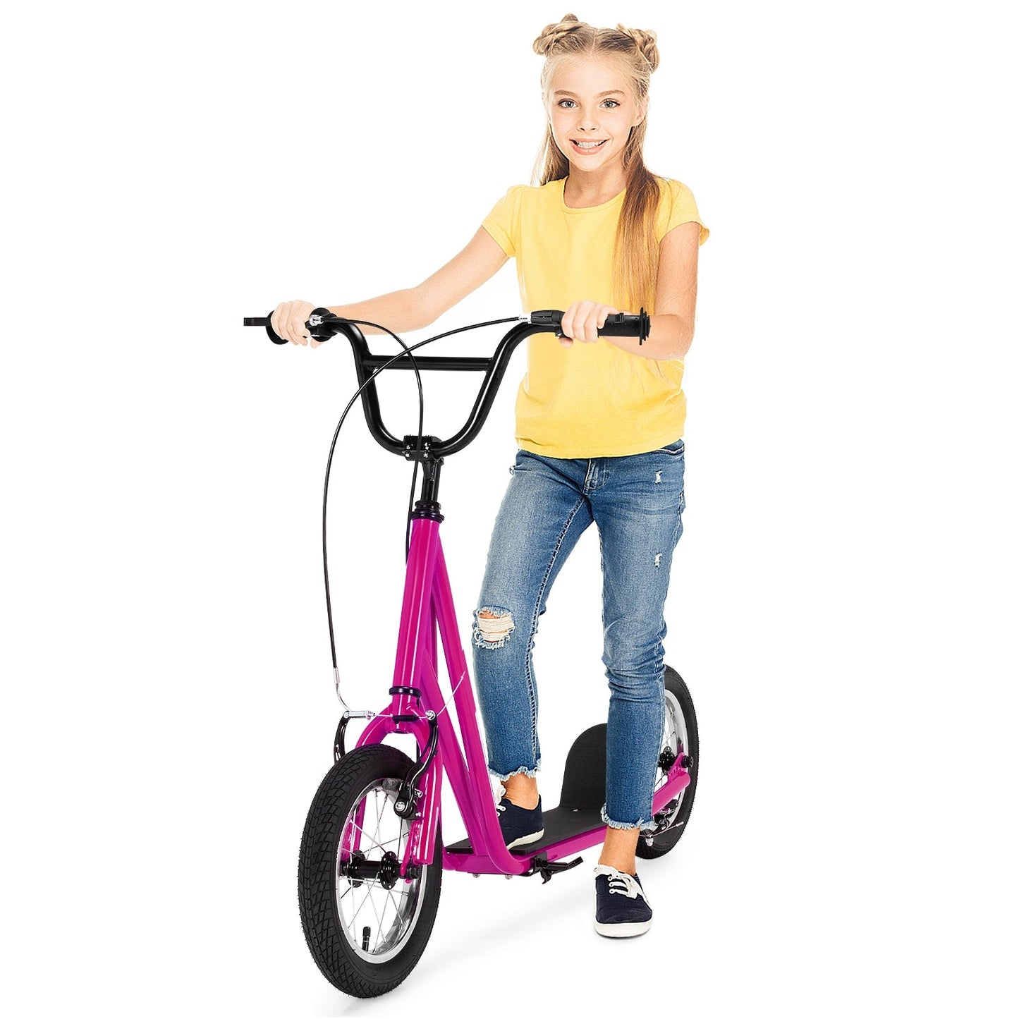 Height Adjustable Pink Kick Scooter with 12-Inch Wheels