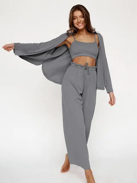 Ribbed Drop Sleeves Women's Sleepwear Set