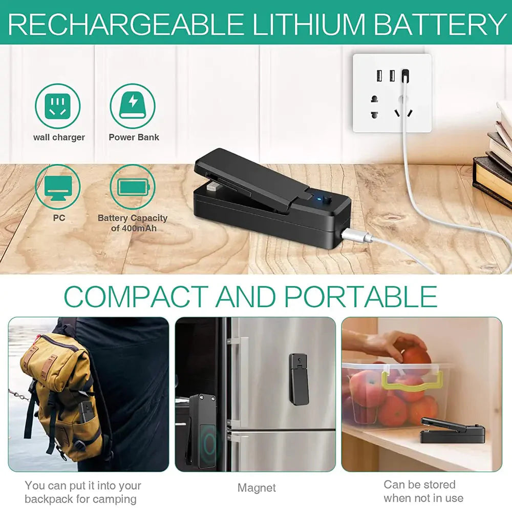 Sellador de bolsas mini portátil recargable