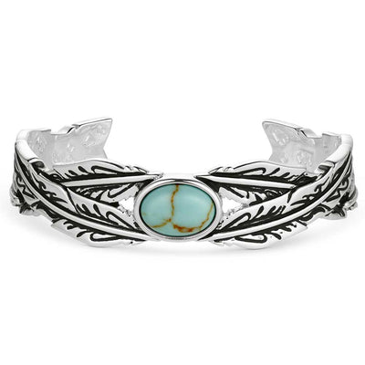 Turquoise Feather Cuff Bracelet - A Statement Piece - Korvel