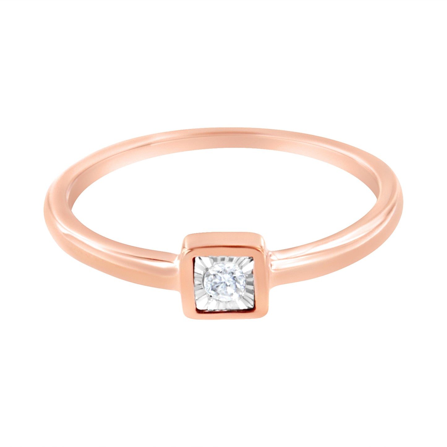 14K Rose Gold Plated Sterling Silver Miracle Set Diamond Promise Ring - Size 6
