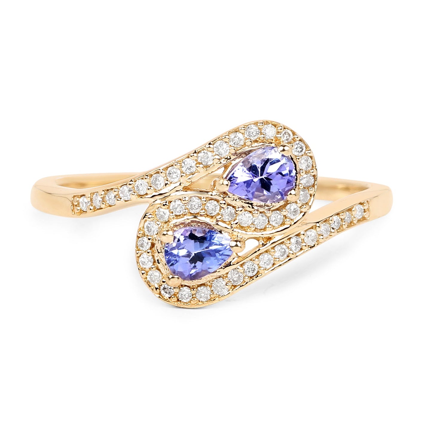 Anillo de 0.42 quilates de tanzanita genuina y diamantes blancos en oro amarillo de 14 quilates