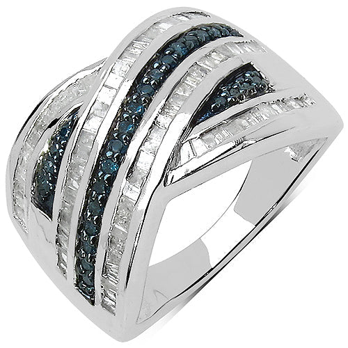 1.02 Carat Genuine Blue & White Diamond Sterling Silver Ring