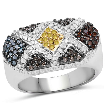 Bague Cluster Multi Diamants de 0,61 Carat en Argent Sterling