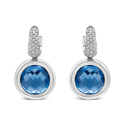 Pendientes Colgantes de Topacio Azul y Diamantes en Oro Blanco de 18K
