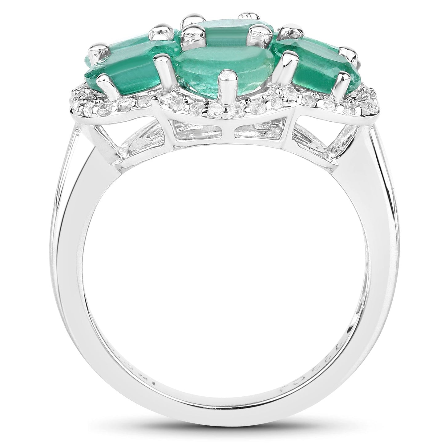 3.33 Carat Zambian Emerald & White Zircon Sterling Silver Ring
