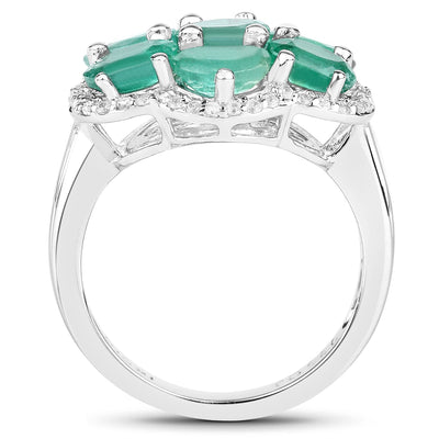 3.33 Carat Zambian Emerald & White Zircon Sterling Silver Ring