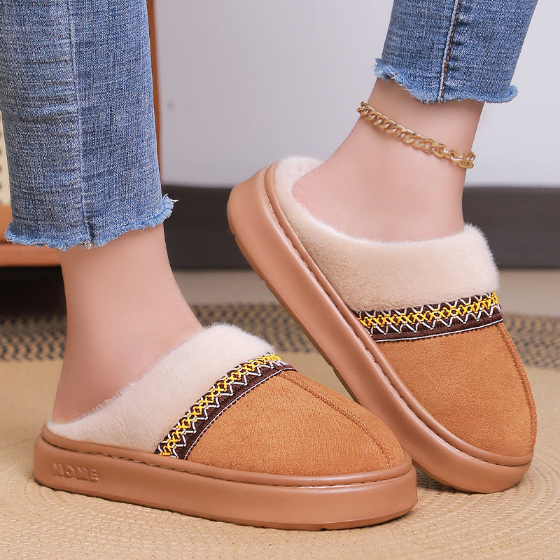 Women's Fleece-Lined Cotton Slippers - Comfort & Style