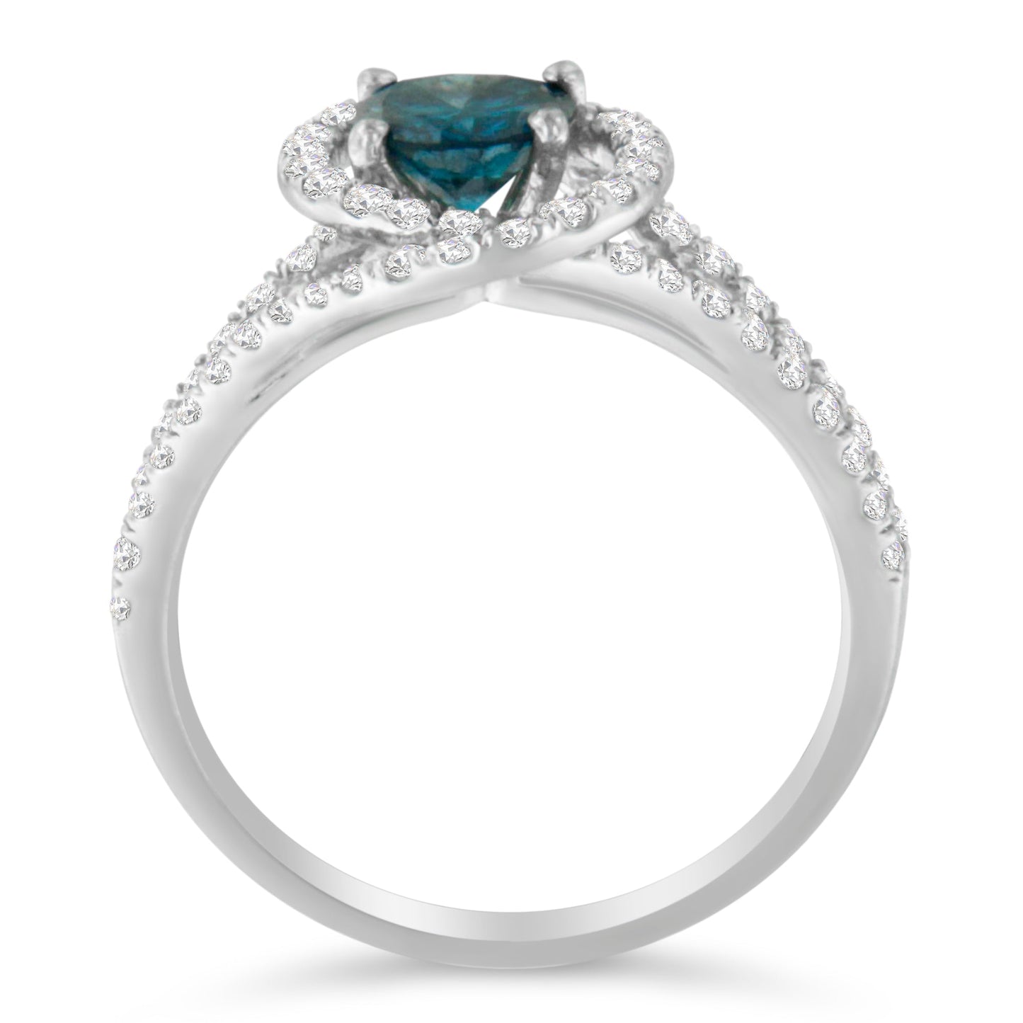 Anillo de cóctel doble halo de diamantes azules y blancos de oro blanco de 14 quilates - Talla 6