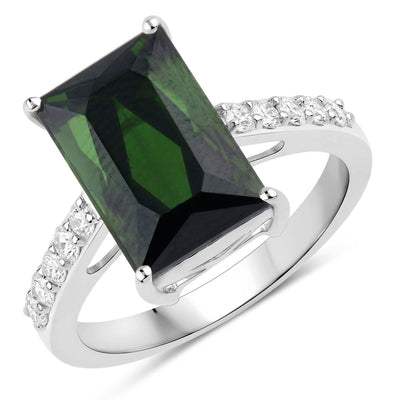 Bague en Or Blanc 14K avec Tourmaline Verte de 6,16 Carats et Diamants