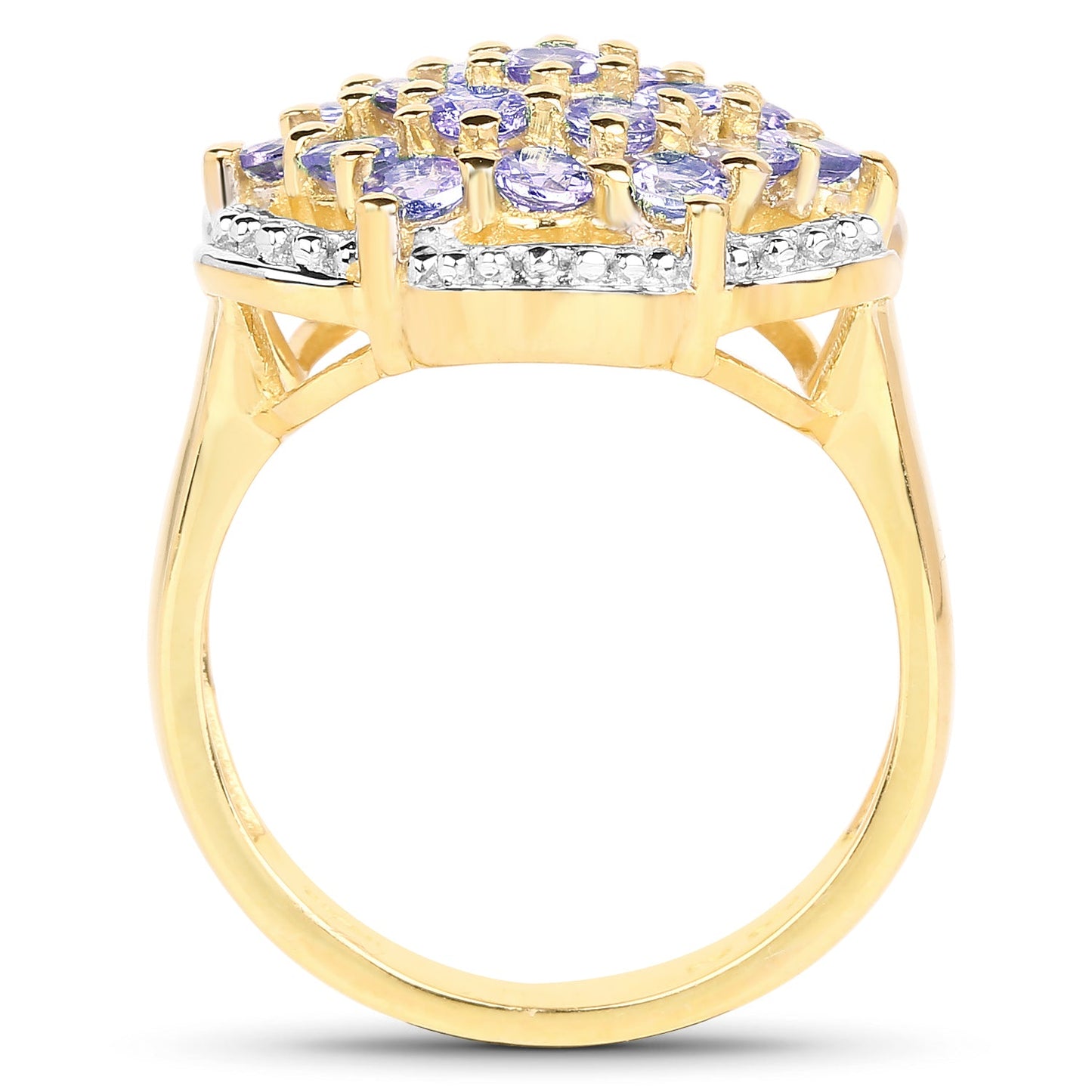 Bague en argent sterling avec cluster de tanzanite plaqué or jaune 14K