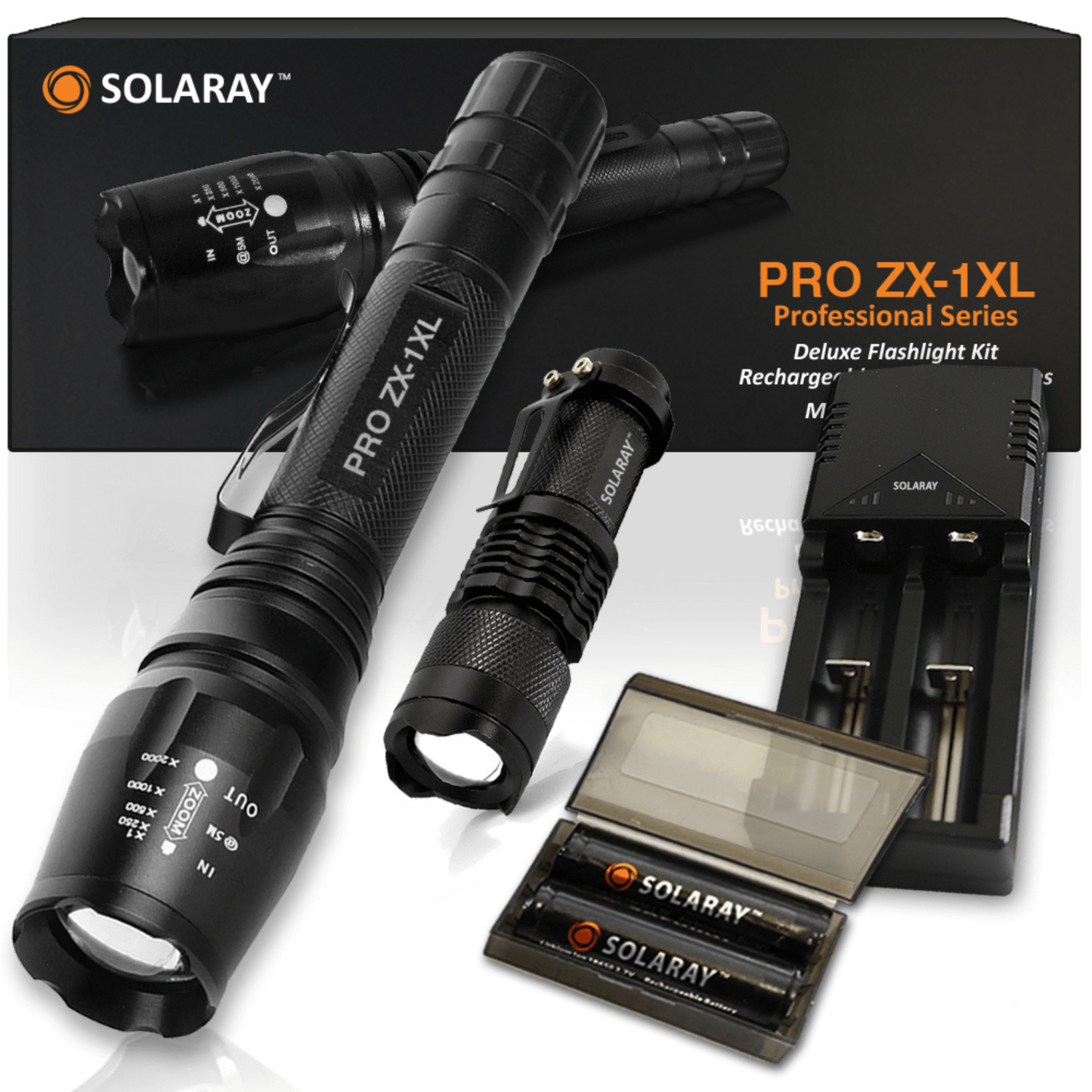 Kit de Linterna Táctica LED Solaray ZX-1XL 18650
