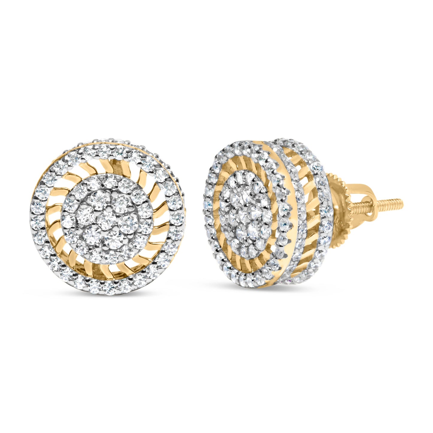 Boucles d'oreilles puces en diamant halo en or jaune 10K