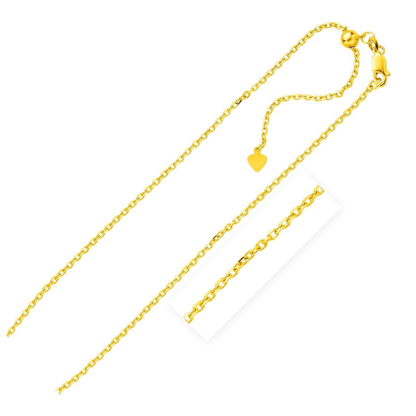 Adjustable Sterling Silver Cable Chain with Heart Accent