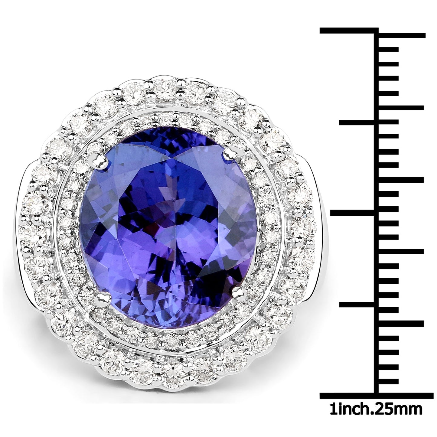 Bague en Tanzanite et Diamants Blancs de 10,79 Carats en Or Blanc 18K