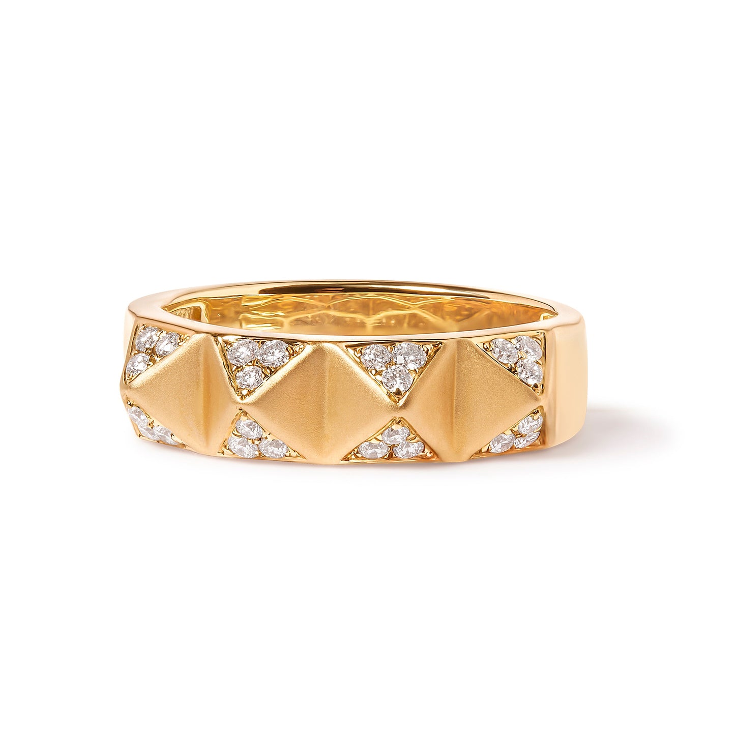 Bague en Or Jaune 14K avec Diamants Blancs en Forme de Pyramide - Taille 7