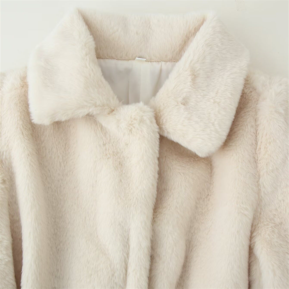 Manteau en fausse fourrure slim-fit décontracté pour femmes avec col tailleur