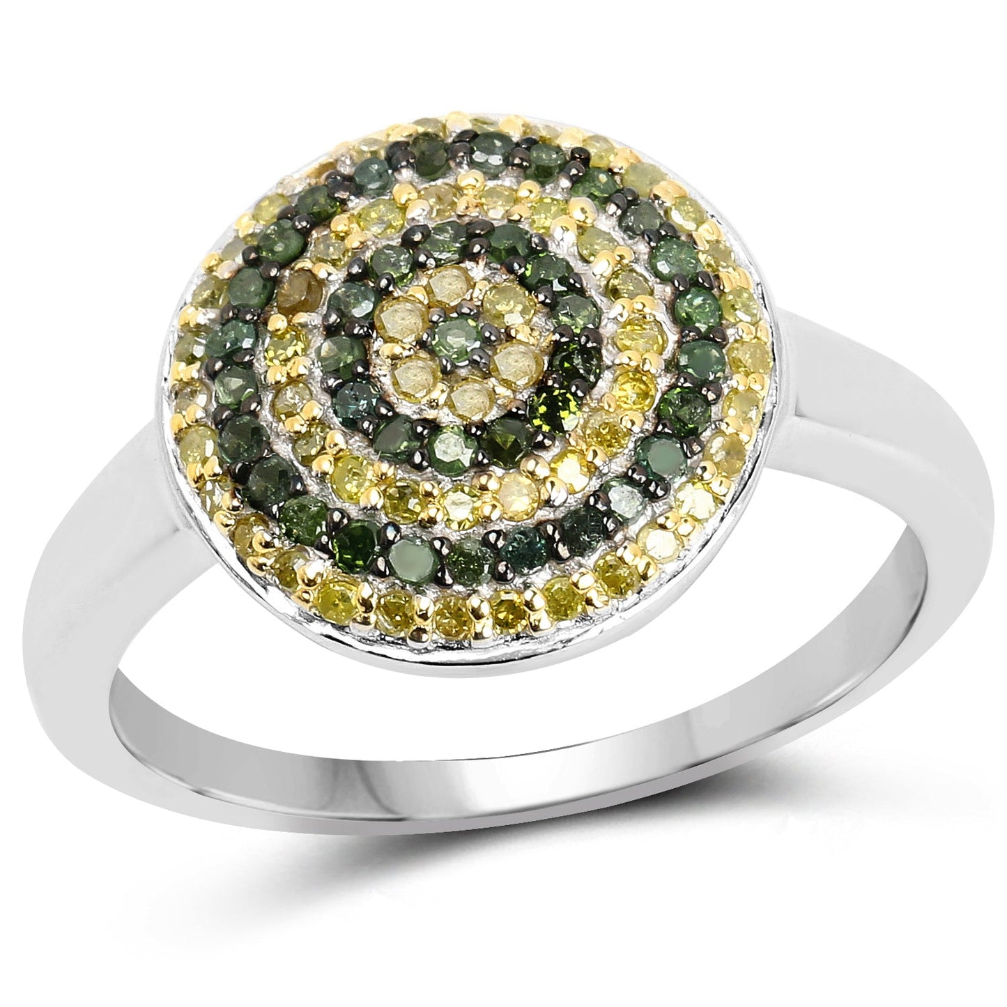 Anillo de Plata Esterlina con Diamantes Verdes y Amarillos de 0.39 Quilates