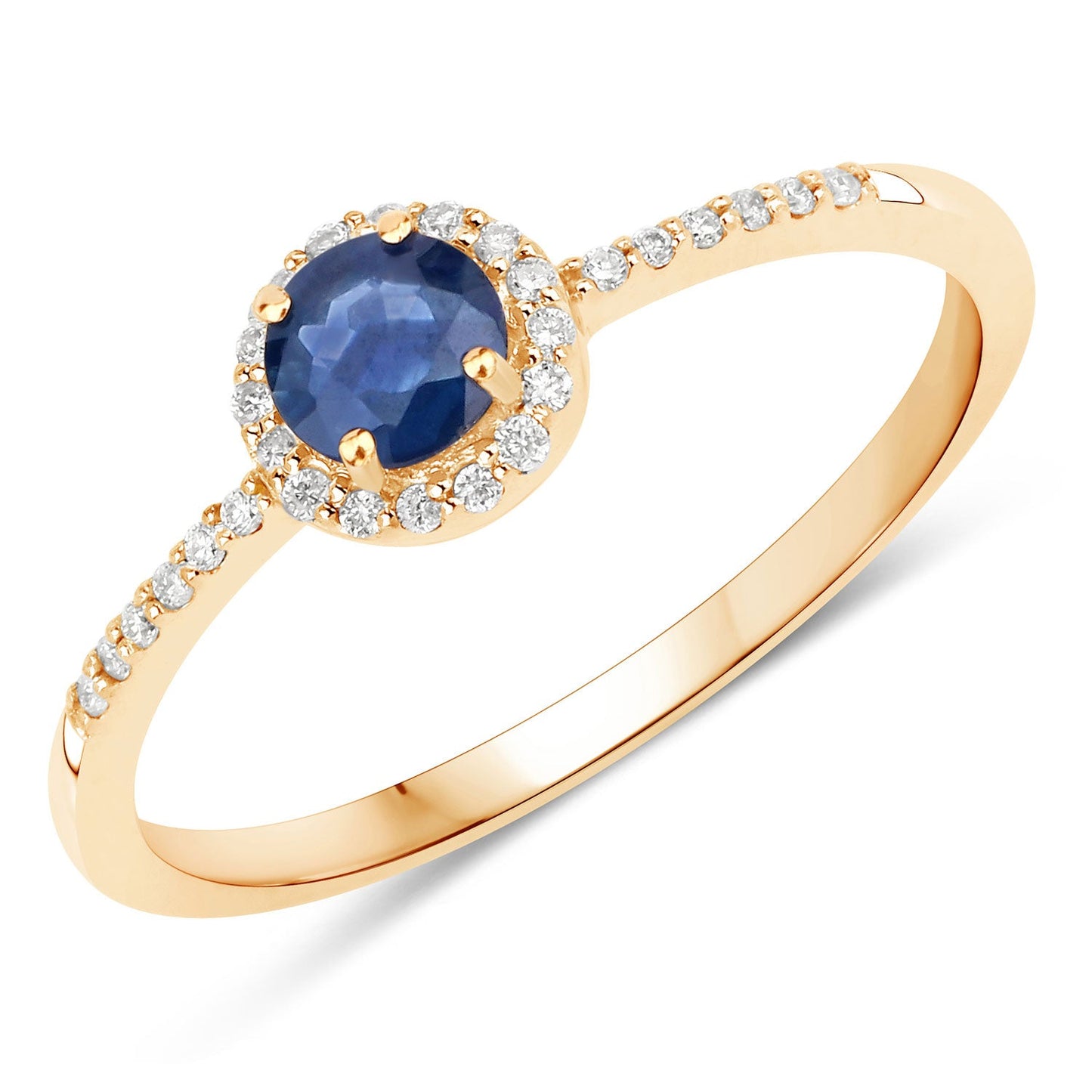 Anillo de Zafiro Azul de 0.38 Quilates y Diamante Blanco en Oro Amarillo de 14K