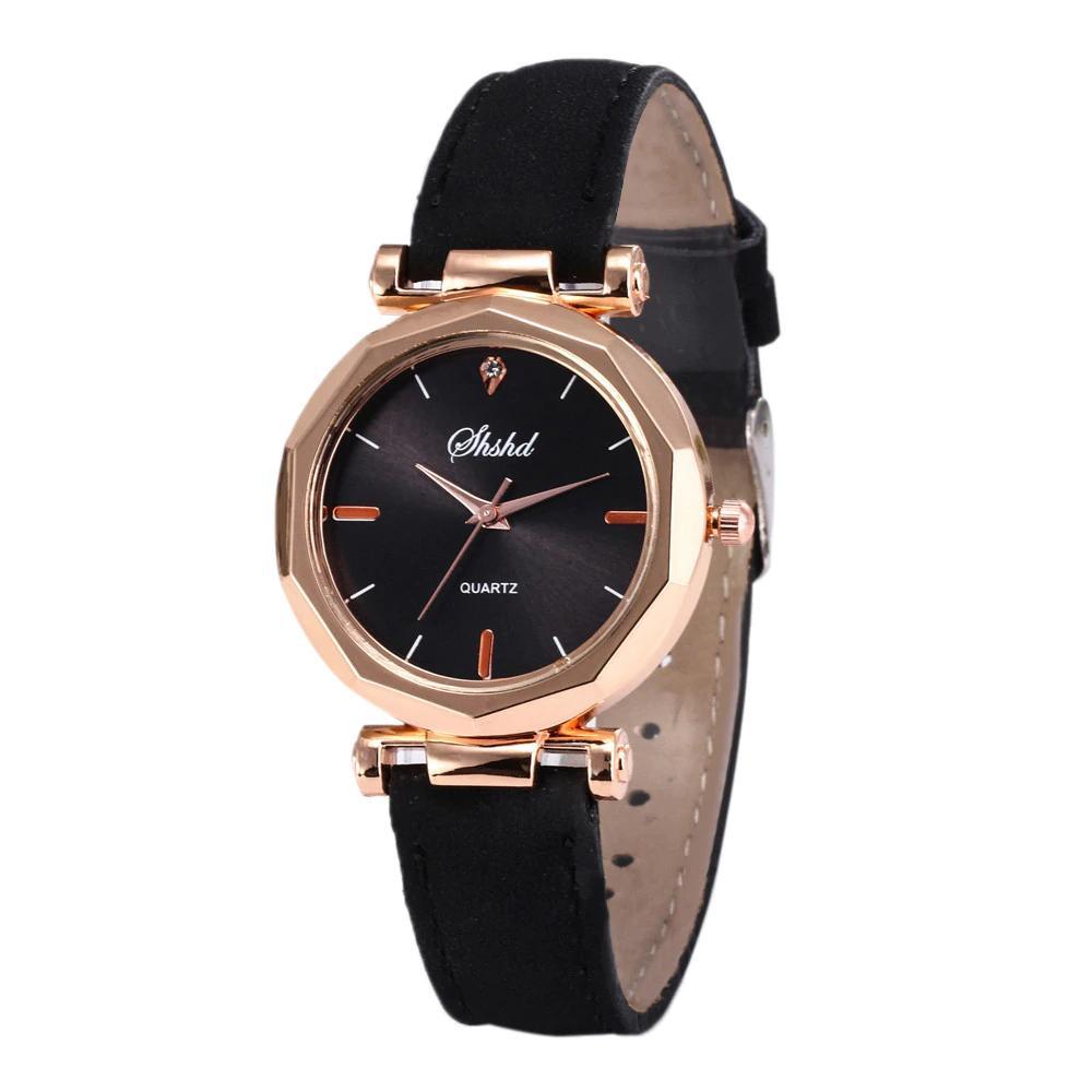 Montre en cuir avec strass pour femmes