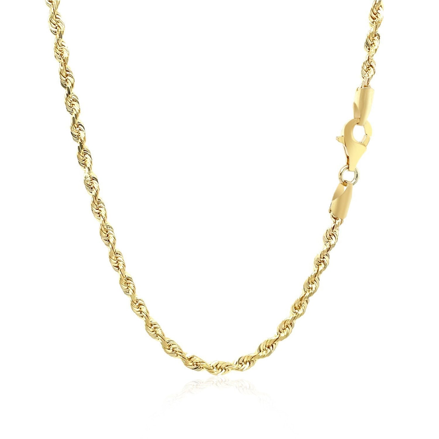 Cadena de cuerda de corte de diamante sólido de oro amarillo de 10k de 2.75 mm