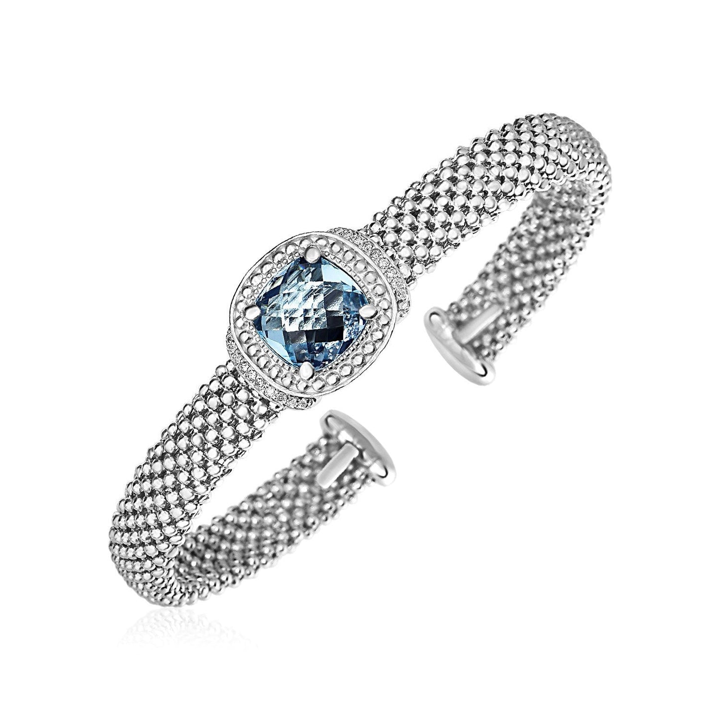 Bracelet jonc en texture popcorn avec topaze bleue et diamants