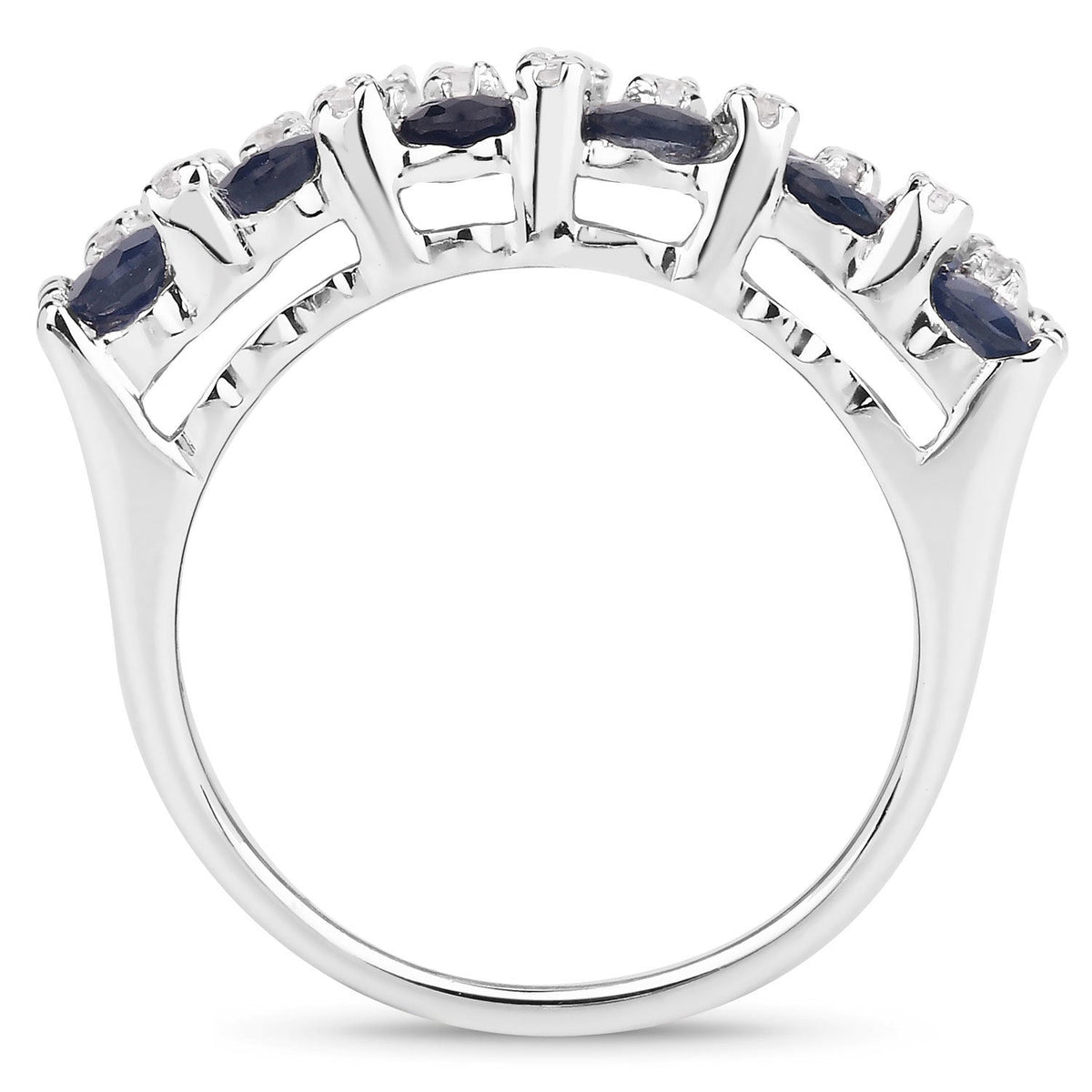 3.66 Carat Blue Sapphire & White Topaz Sterling Silver Ring