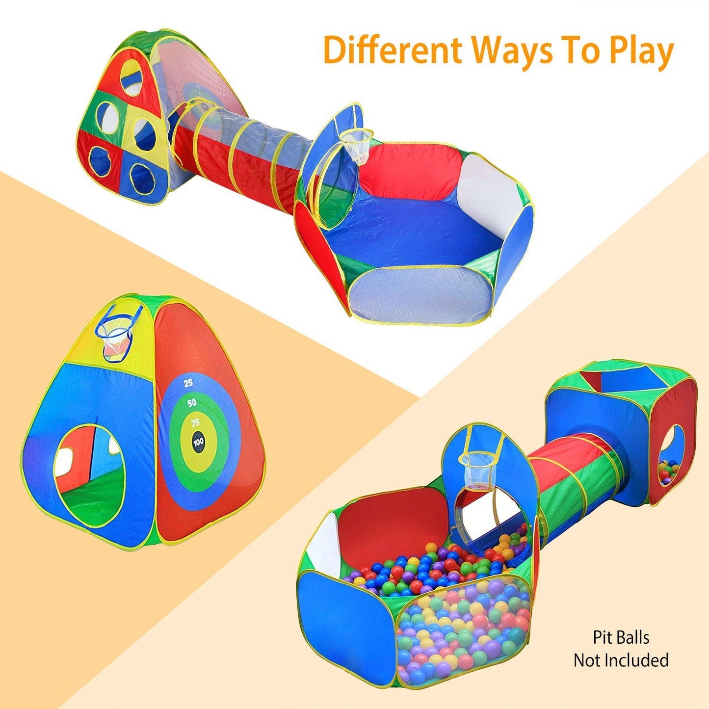 Ensemble de Tente de Balles pour Enfants de 5 Pièces avec Tunnels de Rampement