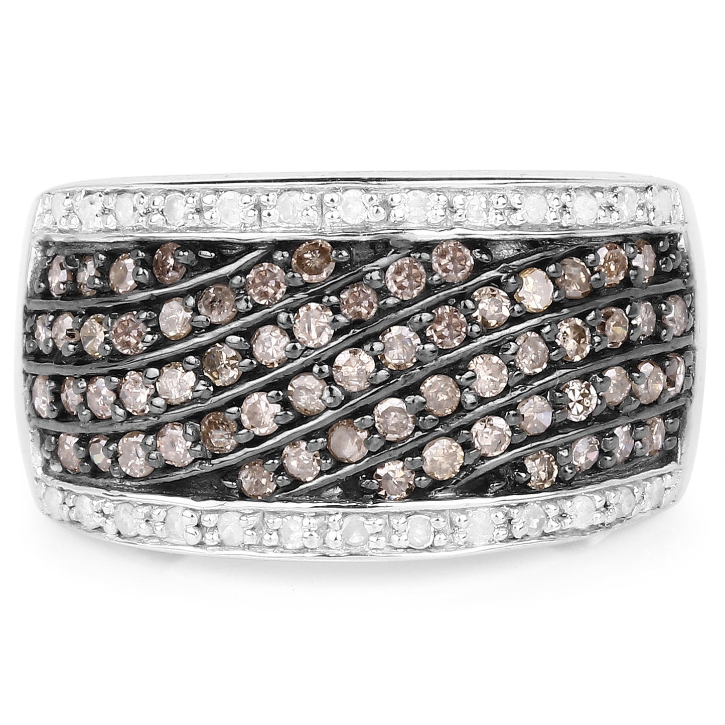 Bague en diamant champagne et blanc de 0,87 carat en argent sterling