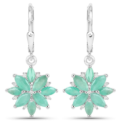 2.92 Carat Genuine Emerald and White Diamond Earrings in Sterling Silver