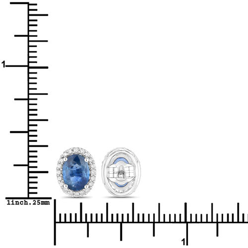 2.16 Carat Blue Sapphire and Diamond Halo Earrings in 14K White Gold