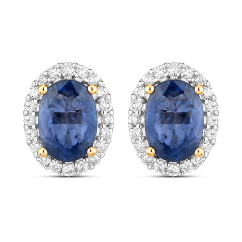 Boucles d'oreilles en saphir bleu et diamants blancs de 2,16 carats