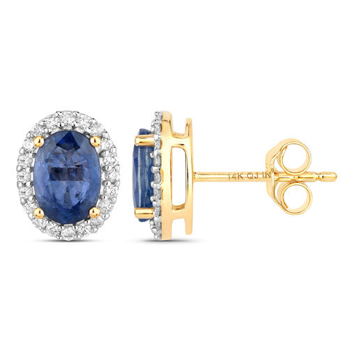 Boucles d'oreilles en saphir bleu et diamants blancs de 2,16 carats