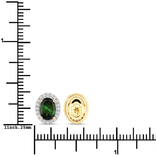 1.92 Carat Green Tourmaline & Diamond 14K Yellow Gold Earrings