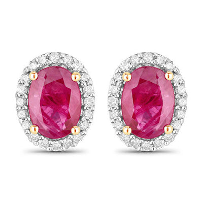 Pendientes de Rubí y Diamante Blanco de 1.96 Quilates en Oro Amarillo de 14K