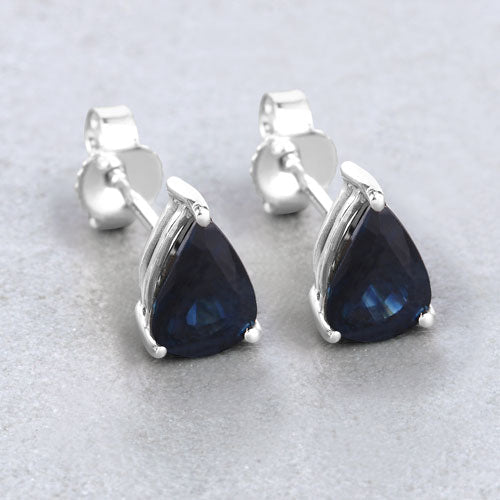 Boucles d'oreilles en saphir bleu véritable de 1,60 carat en or blanc 10K