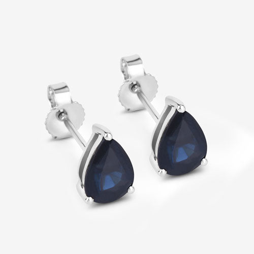 Boucles d'oreilles en saphir bleu véritable de 1,60 carat en or blanc 10K