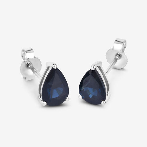 Boucles d'oreilles en saphir bleu véritable de 1,60 carat en or blanc 10K