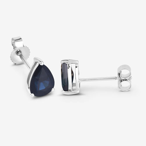 Boucles d'oreilles en saphir bleu véritable de 1,60 carat en or blanc 10K