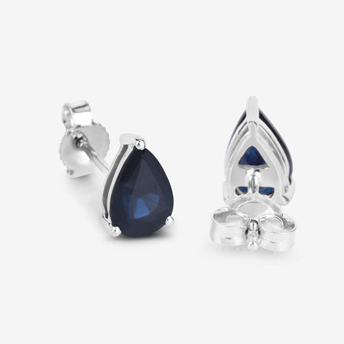 Boucles d'oreilles en saphir bleu véritable de 1,60 carat en or blanc 10K