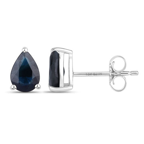 Boucles d'oreilles en saphir bleu véritable de 1,60 carat en or blanc 10K