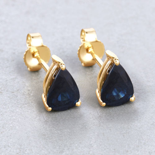 Pendientes de zafiro azul genuino de 1.60 quilates en oro amarillo de 10 quilates