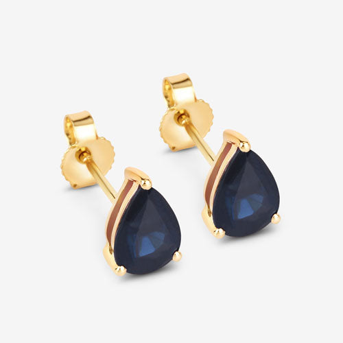 Pendientes de zafiro azul genuino de 1.60 quilates en oro amarillo de 10 quilates
