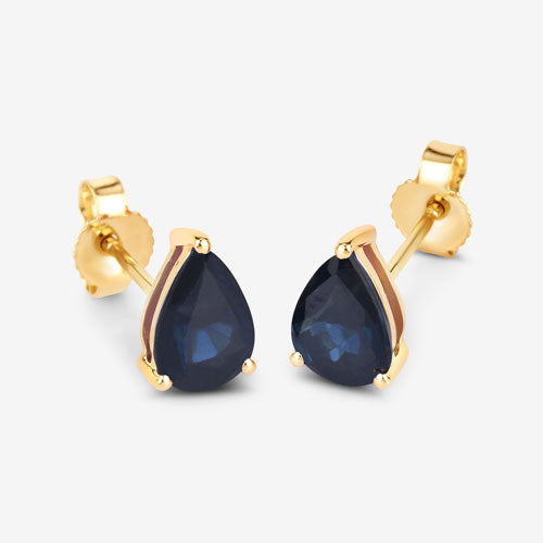 Pendientes de zafiro azul genuino de 1.60 quilates en oro amarillo de 10 quilates
