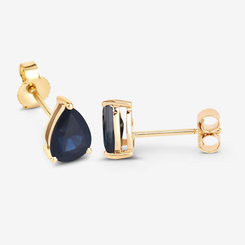 Pendientes de zafiro azul genuino de 1.60 quilates en oro amarillo de 10 quilates