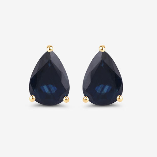 Pendientes de zafiro azul genuino de 1.60 quilates en oro amarillo de 10 quilates