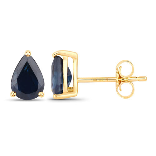 Pendientes de zafiro azul genuino de 1.60 quilates en oro amarillo de 10 quilates