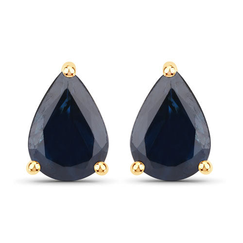 Pendientes de Zafiro Azul Genuino de 1.60 Quilates en Oro Amarillo de 14K