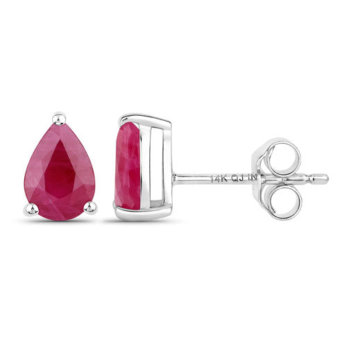 Boucles d'oreilles en or blanc 14K avec rubis véritable de 1,60 carat