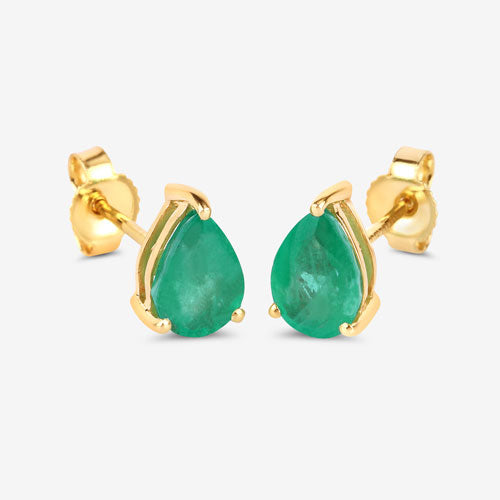 Pendientes de Esmeralda Zambiana de 1.30 Quilates en Oro Amarillo de 10K